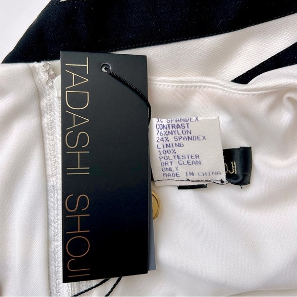 Tadashi Shoji Black and White Geometric Ribbon Cocktail Sheath Dress Size L NWT - Picture 8 of 8